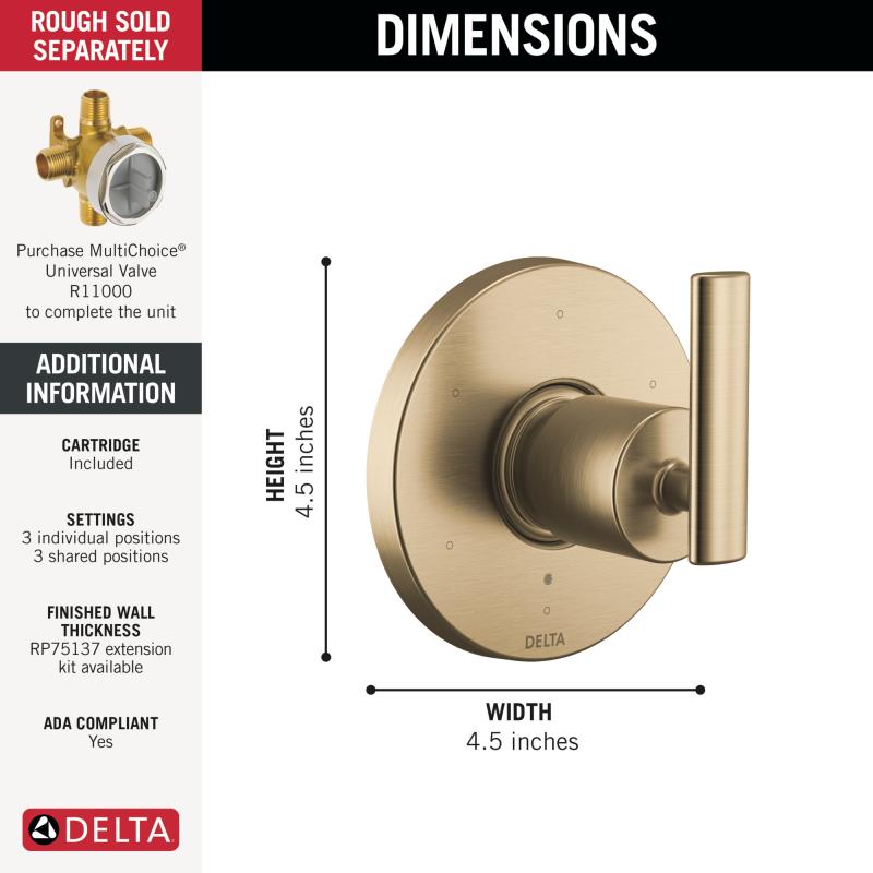 DELTA Altado 6-Setting 3-Port Diverter Trim — Champagne Bronze