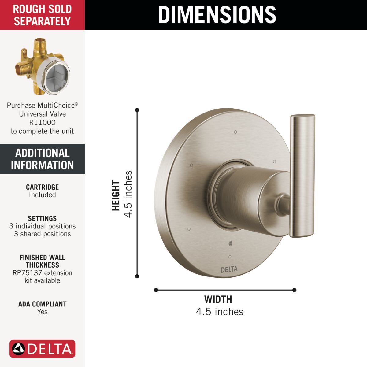 DELTA Altado 6-Setting 3-Port Diverter Trim — Stainless