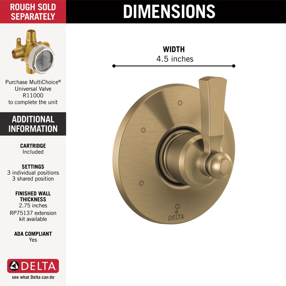 DELTA Dorval 6 Setting Diverter Trim — Champagne Bronze
