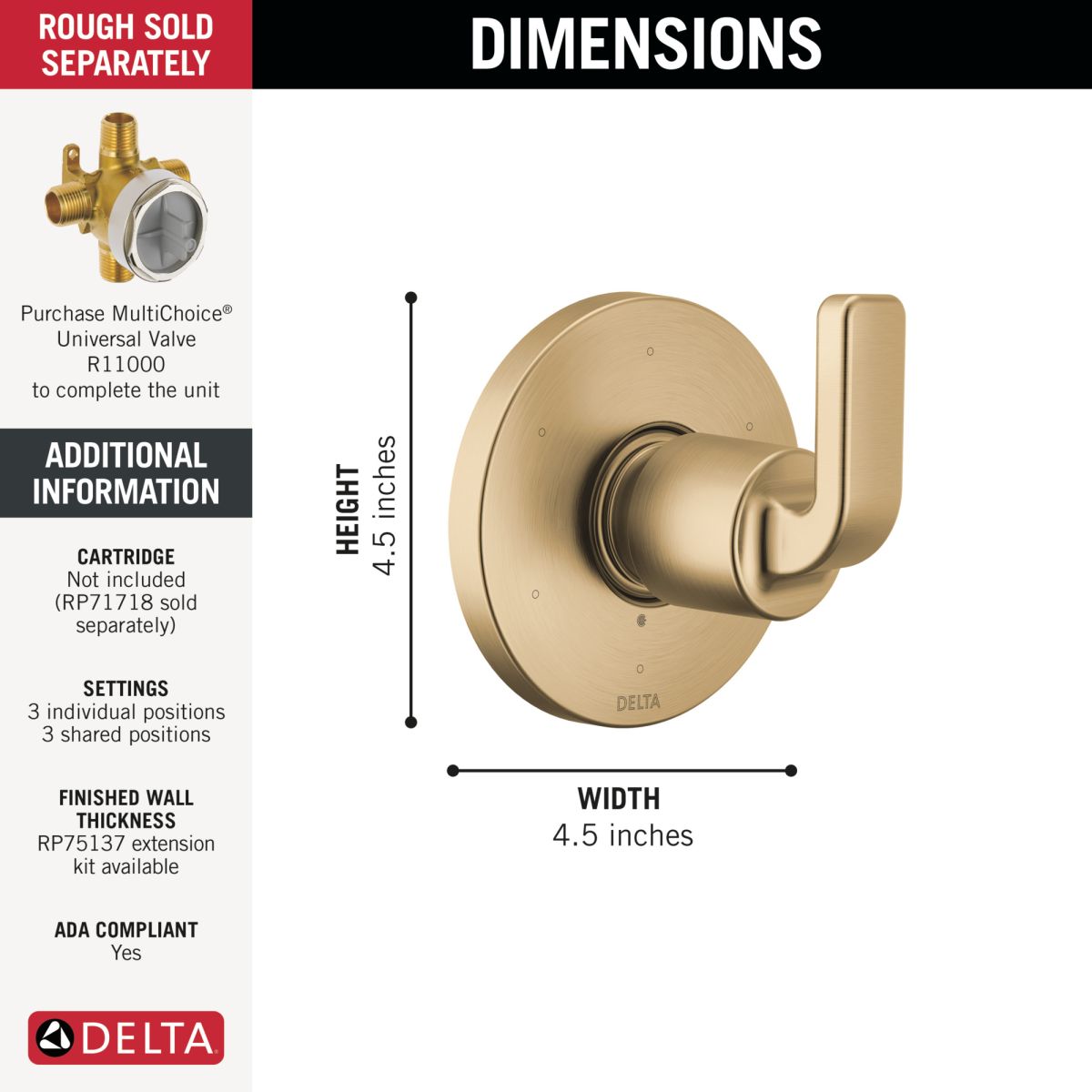 DELTA Lineax 6-Setting 3-Port Diverter Trim — Champagne Bronze