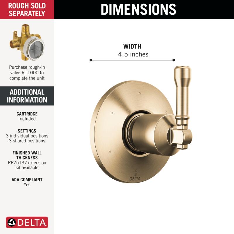 DELTA Broderick 6-Setting Diverter Trim — Lumicoat® Champagne Bronze