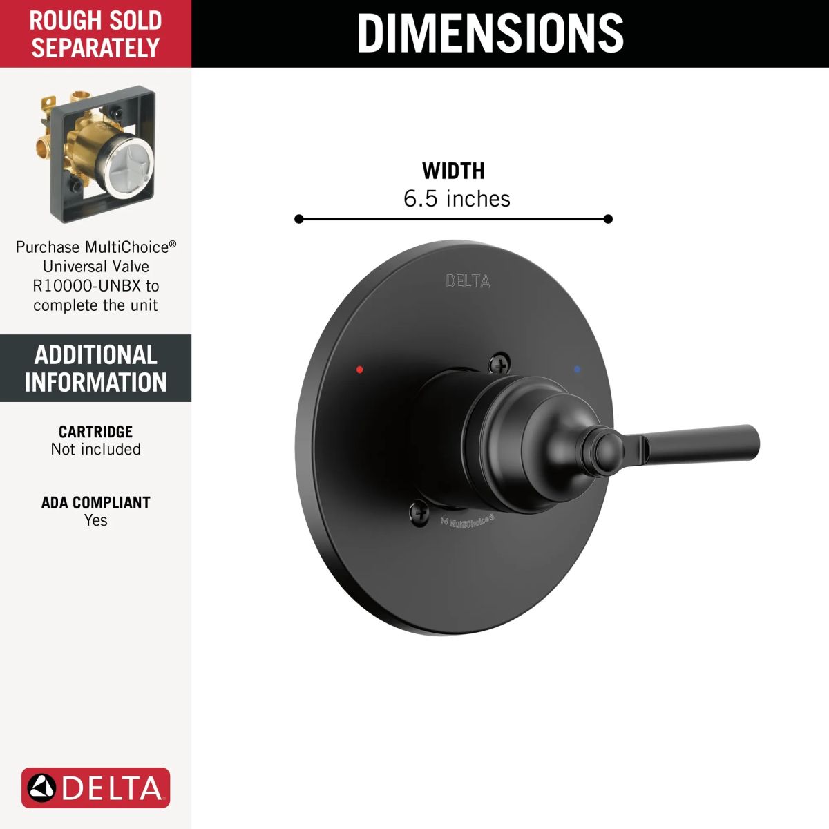 DELTA Saylor Monitor 14 Series Valve Only Trim — Matte Black