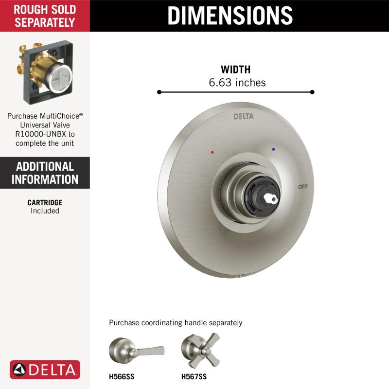 DELTA Dorval Monitor 14 Series Valve Only Trim - Less Handle — Stainless