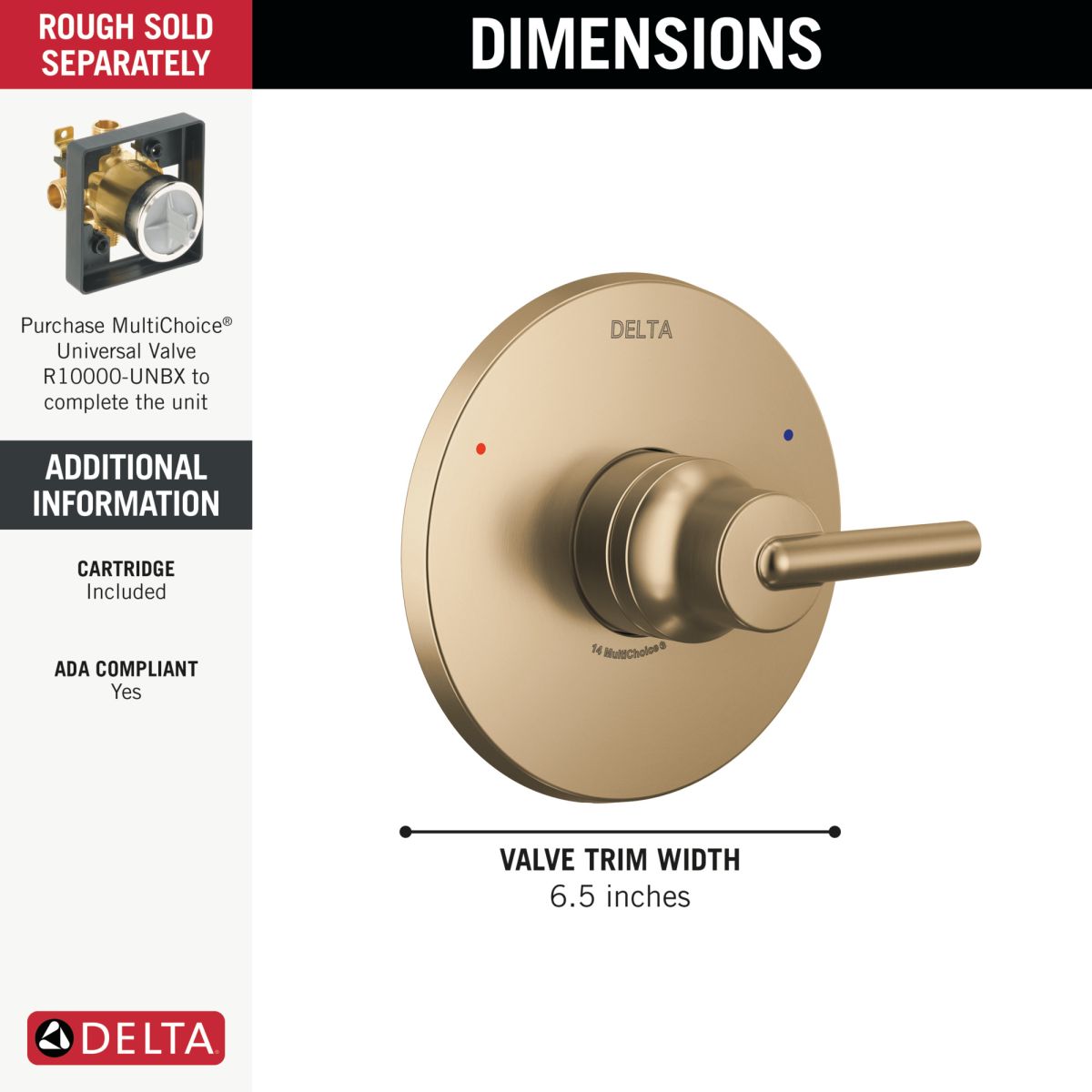 DELTA Trinsic Monitor 14 Series Valve Only Trim — Champagne Bronze