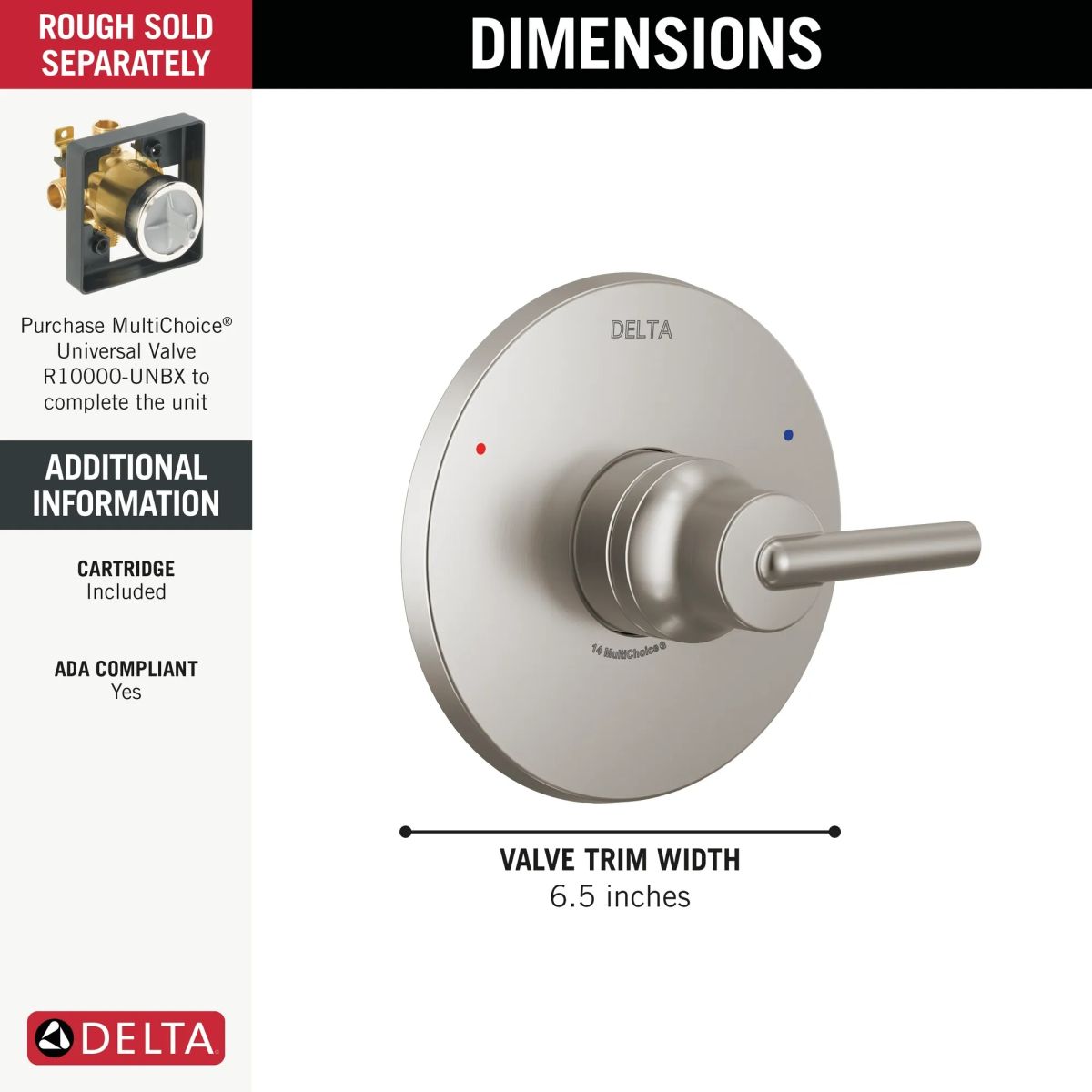 DELTA Trinsic Monitor 14 Series Valve Only Trim — Stainless