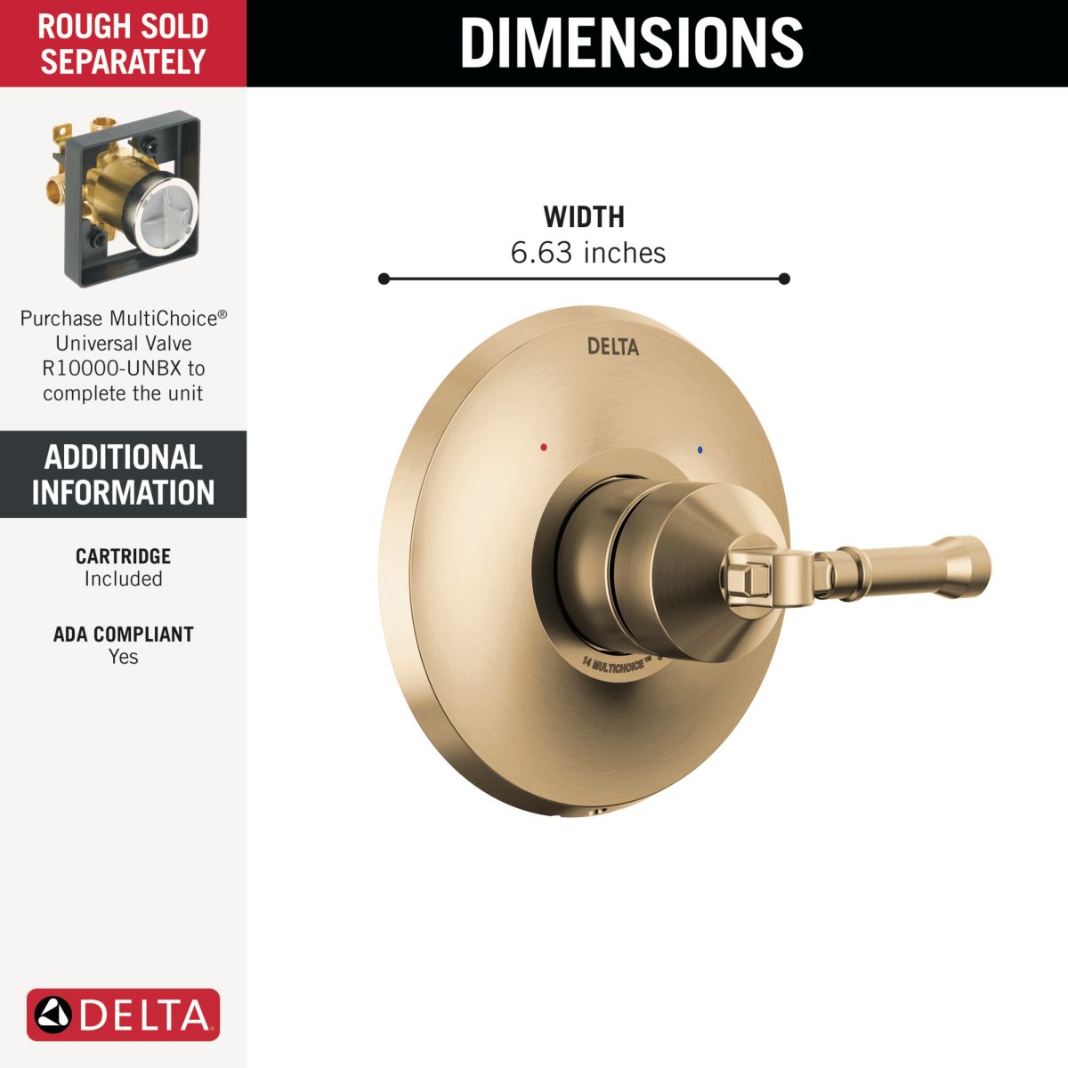 DELTA Broderick 14 Series Valve Only Trim — Lumicoat® Champagne Bronze