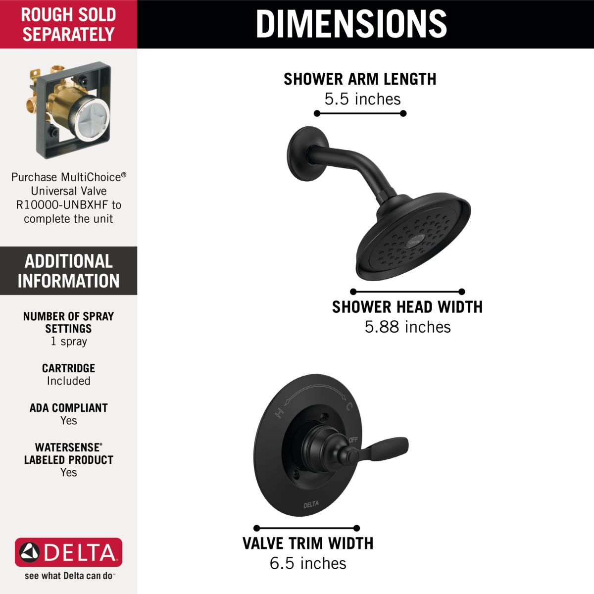 DELTA Woodhurst Shower Trim — Matte Black
