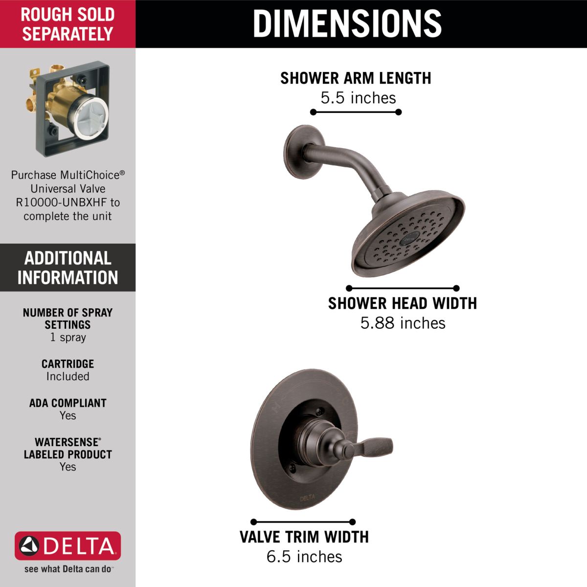 DELTA Woodhurst Shower Trim 14S — Venetian Bronze