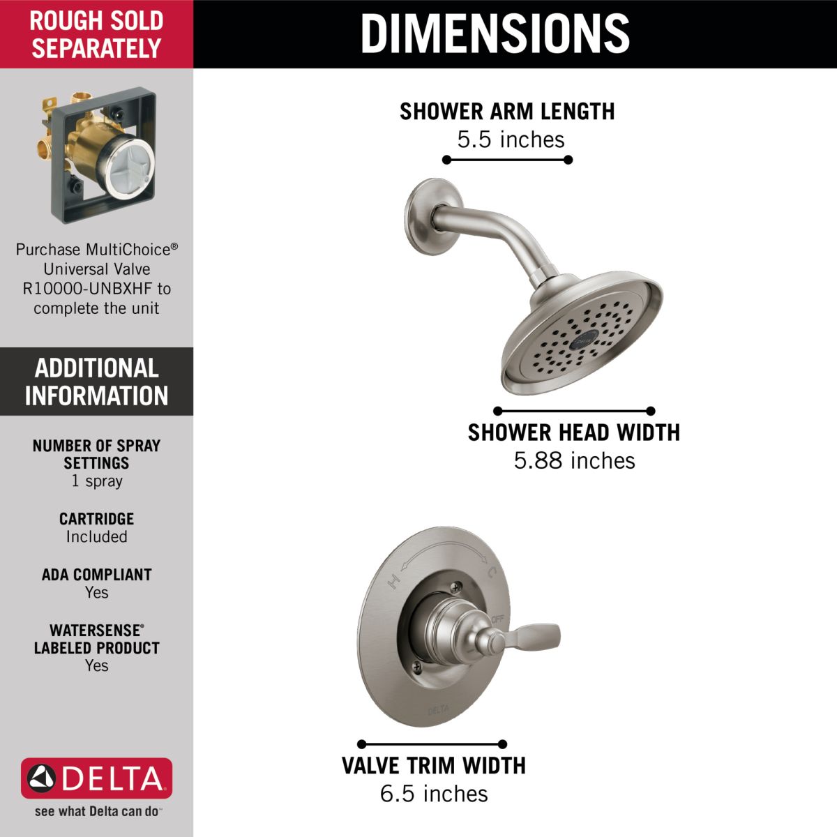 DELTA Woodhurst Shower Trim — Stainless