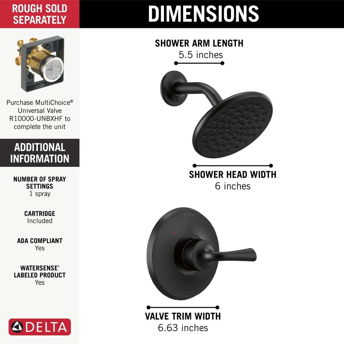 DELTA Kayra Monitor 14 Series Shower Trim — Matte Black