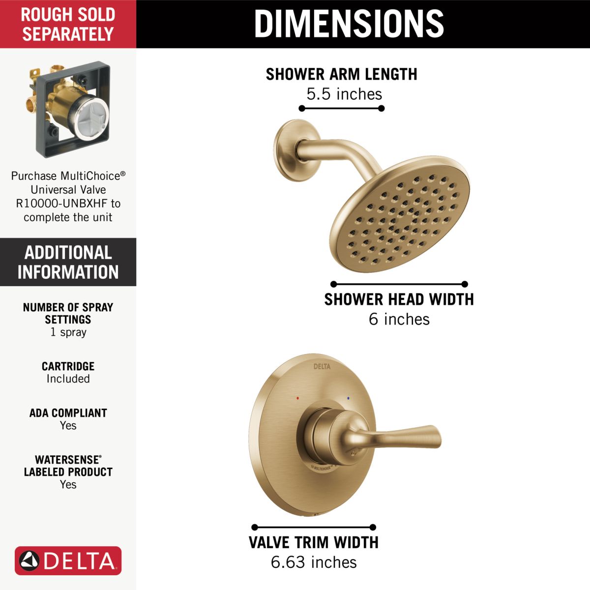 DELTA Kayra Monitor 14 Series Shower Trim — Champagne Bronze