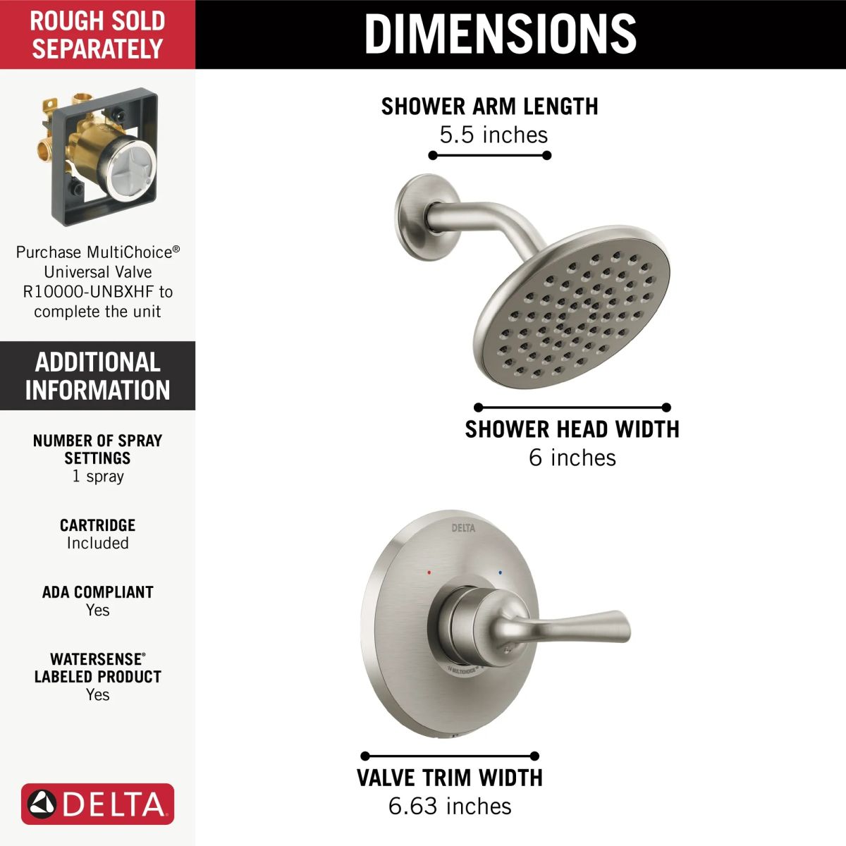 DELTA Kayra Monitor 14 Series Shower Trim — Stainless