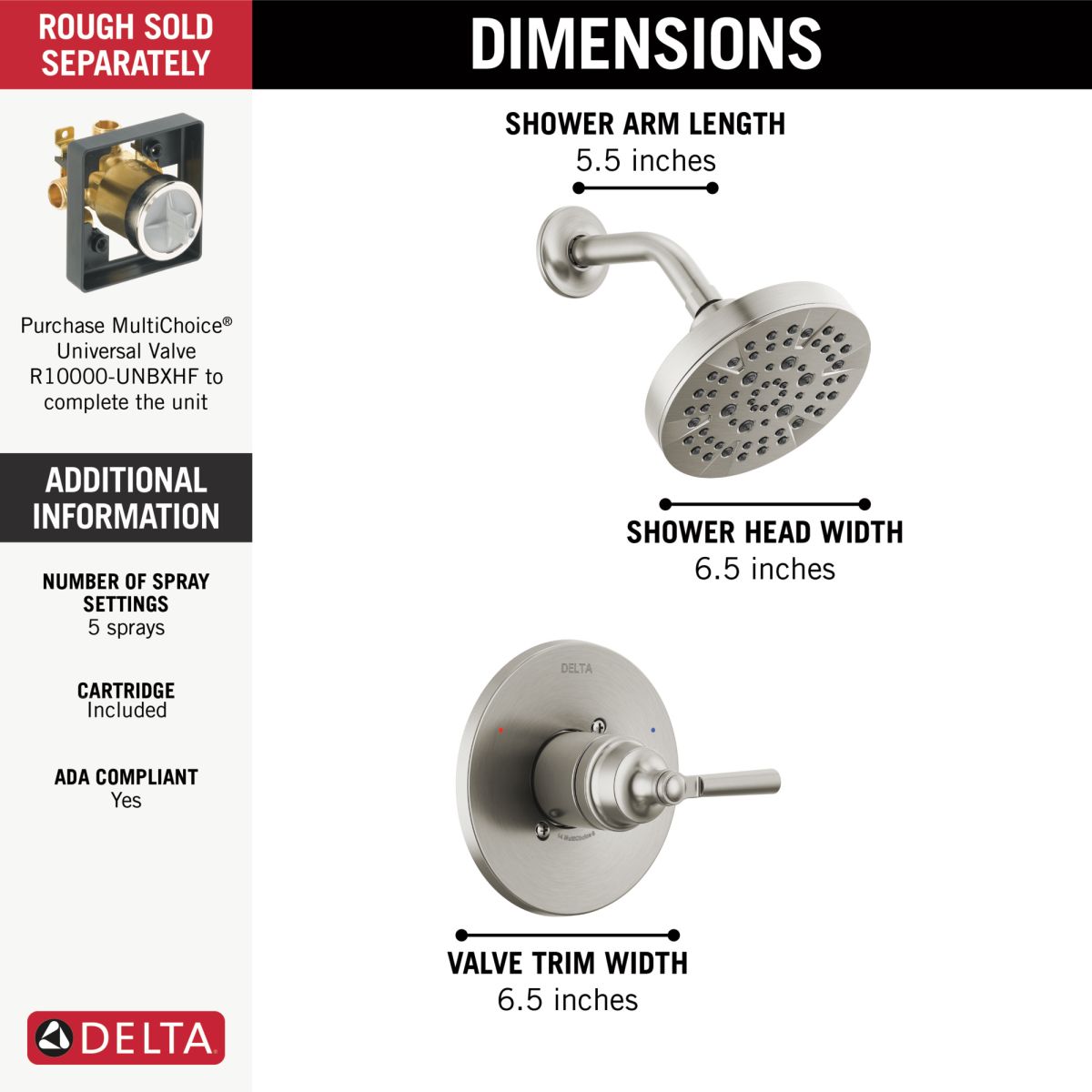 DELTA Saylor Monitor 14 Series Shower Trim — Stainless