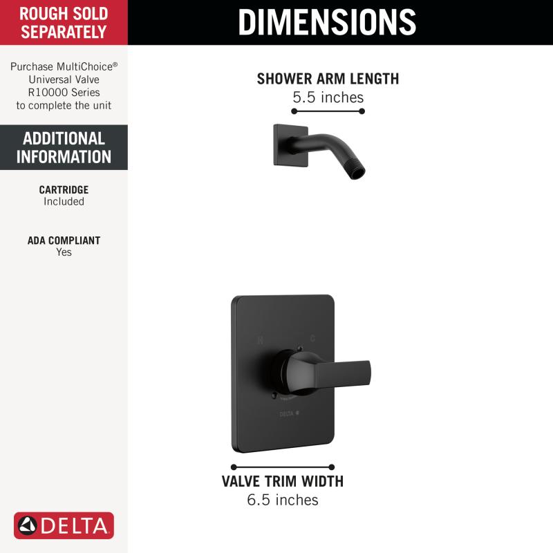 DELTA Velum Monitor 14 Series Shower Trim - Less Head — Matte Black