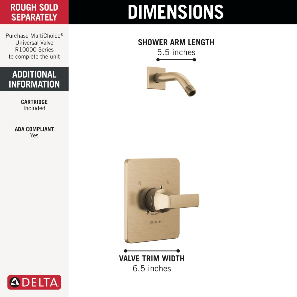DELTA Velum Monitor 14 Series Shower Trim - Less Head — Champagne Bronze