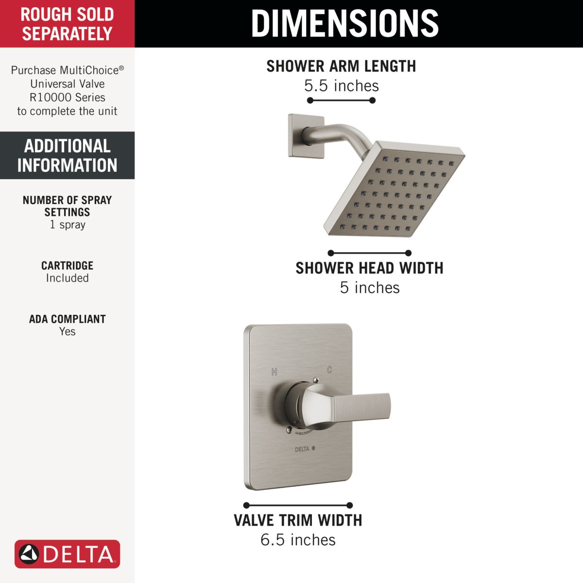 DELTA Velum Monitor 14 Series Shower Trim — Stainless