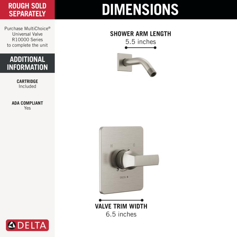 DELTA Velum Monitor 14 Series Shower Trim - Less Head — Stainless