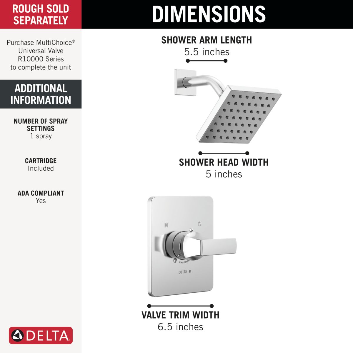 DELTA Velum Monitor 14 Series Shower Trim — Chrome