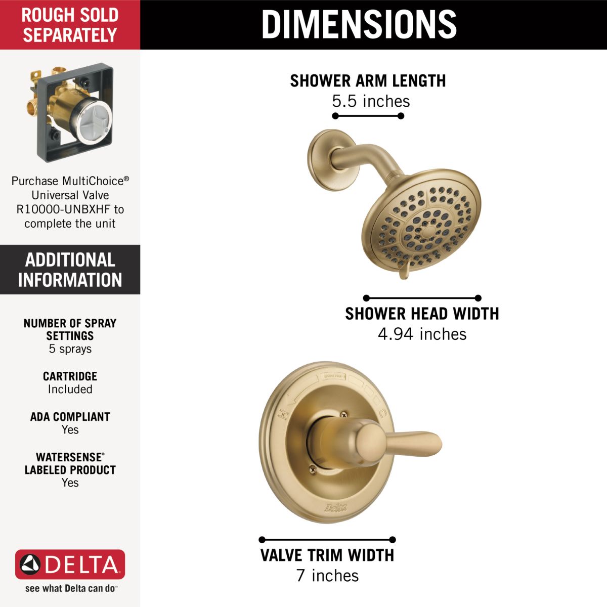 DELTA Lahara Monitor 14 Series Shower Trim — Champagne Bronze