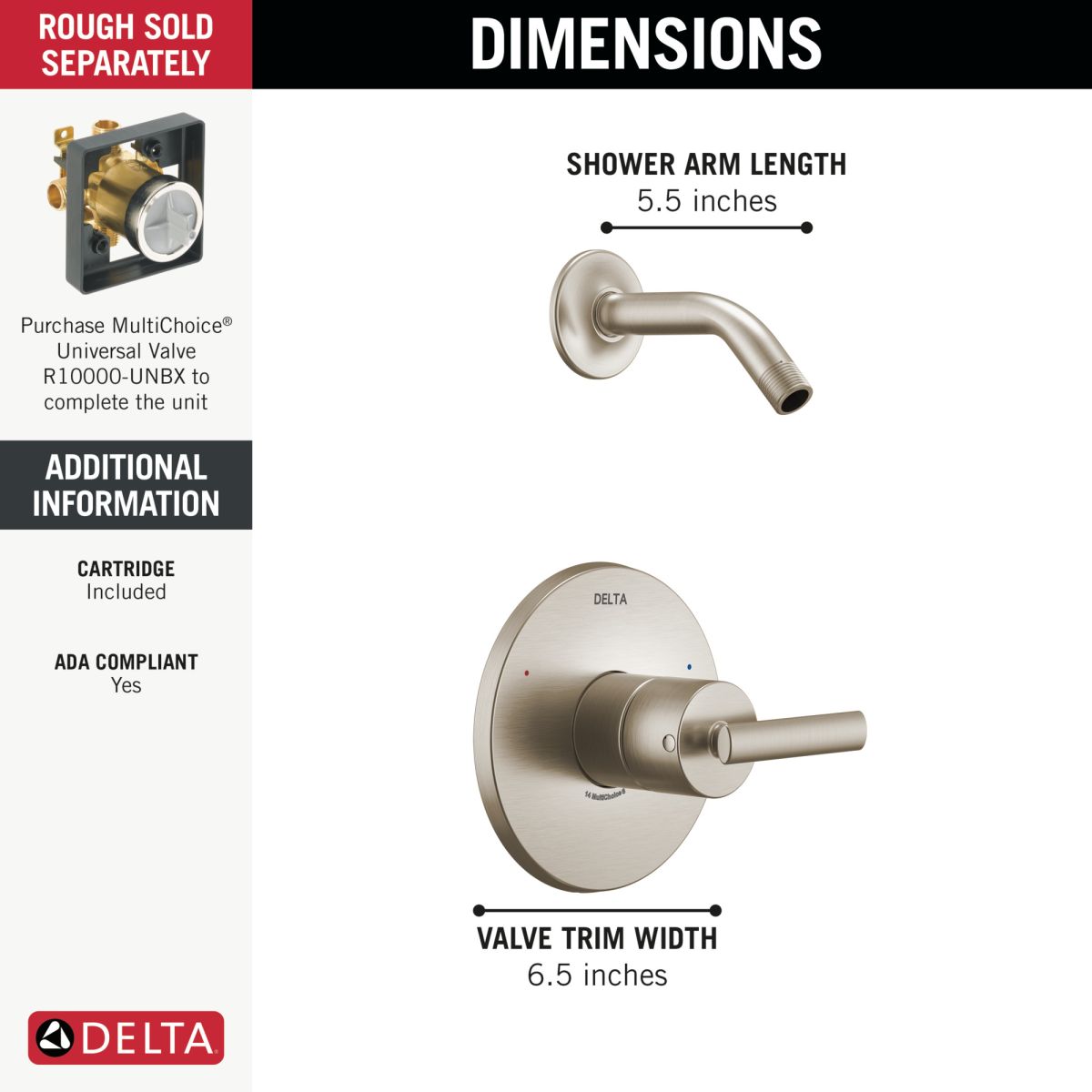 DELTA Altado Monitor 14 Series Shower Trim - Less Head — Stainless