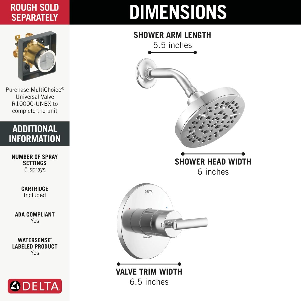 DELTA Altado Monitor 14 Series Shower Trim — Chrome