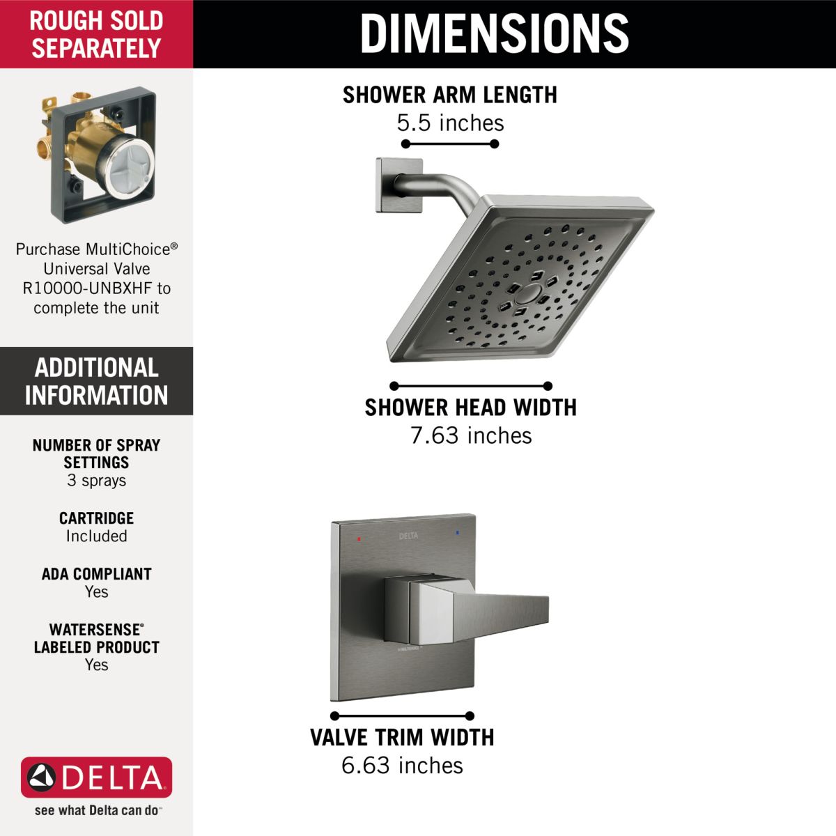 DELTA Trillian 14 Series H2Okinetic Shower Only Trim — Lumicoat® Black Stainless