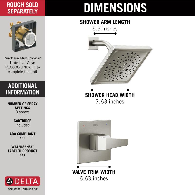 DELTA Trillian 14 Series H2Okinetic Shower Only Trim — Lumicoat® Stainless