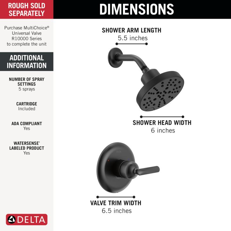 DELTA Bonacci 14 Series Shower Trim — Matte Black