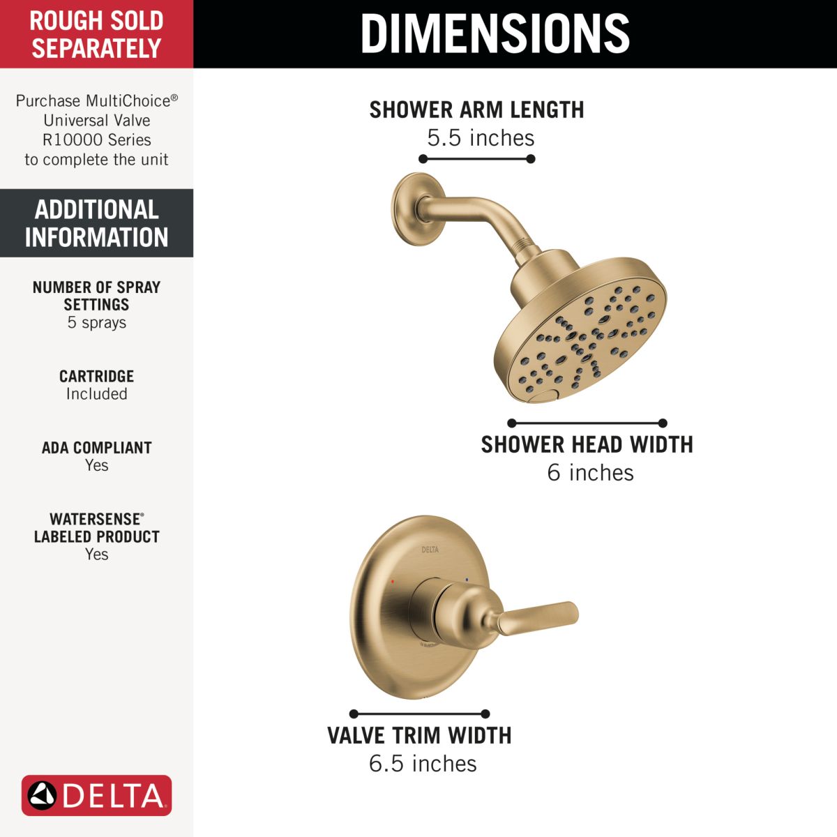 DELTA Bonacci 14 Series Shower Trim — Lumicoat® Champagne Bronze