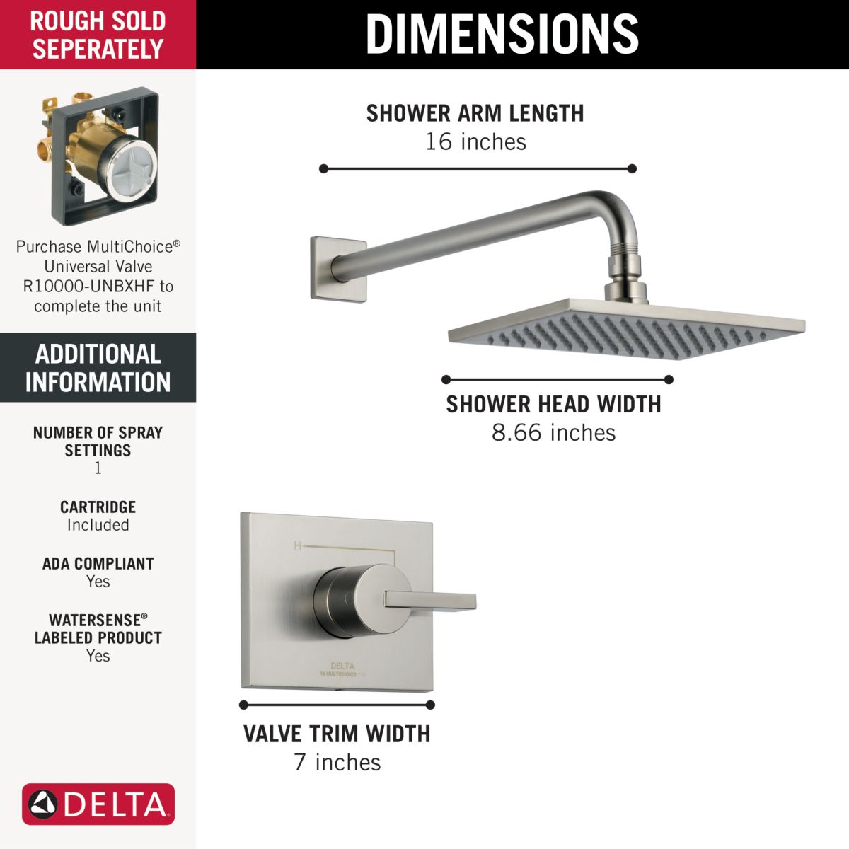 DELTA Vero Monitor 14 Series Shower Trim — Stainless
