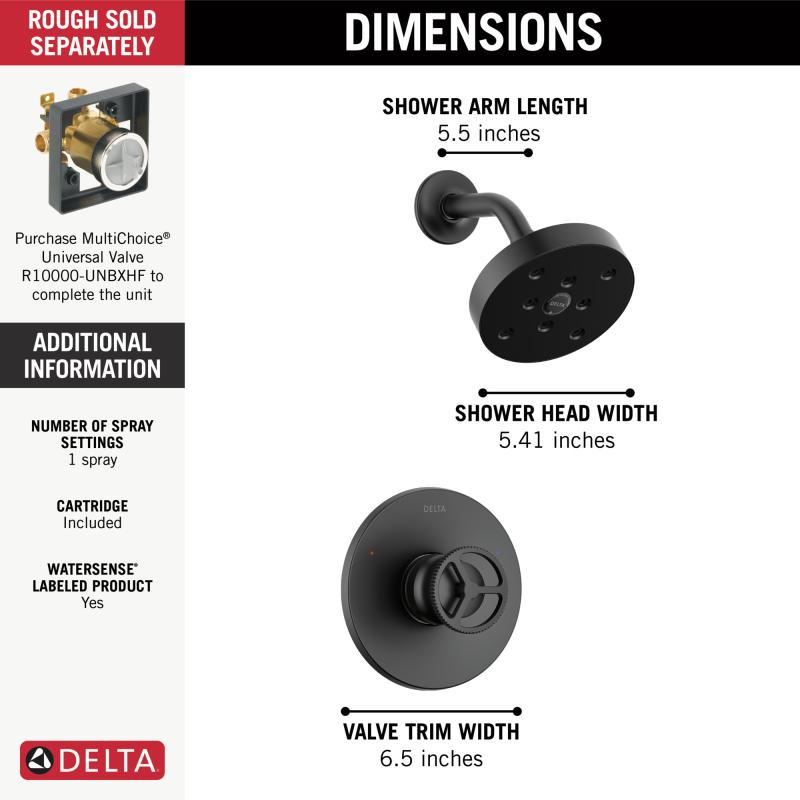 DELTA Trinsic H2OKINETIC Single Handle Shower Trim — Matte Black
