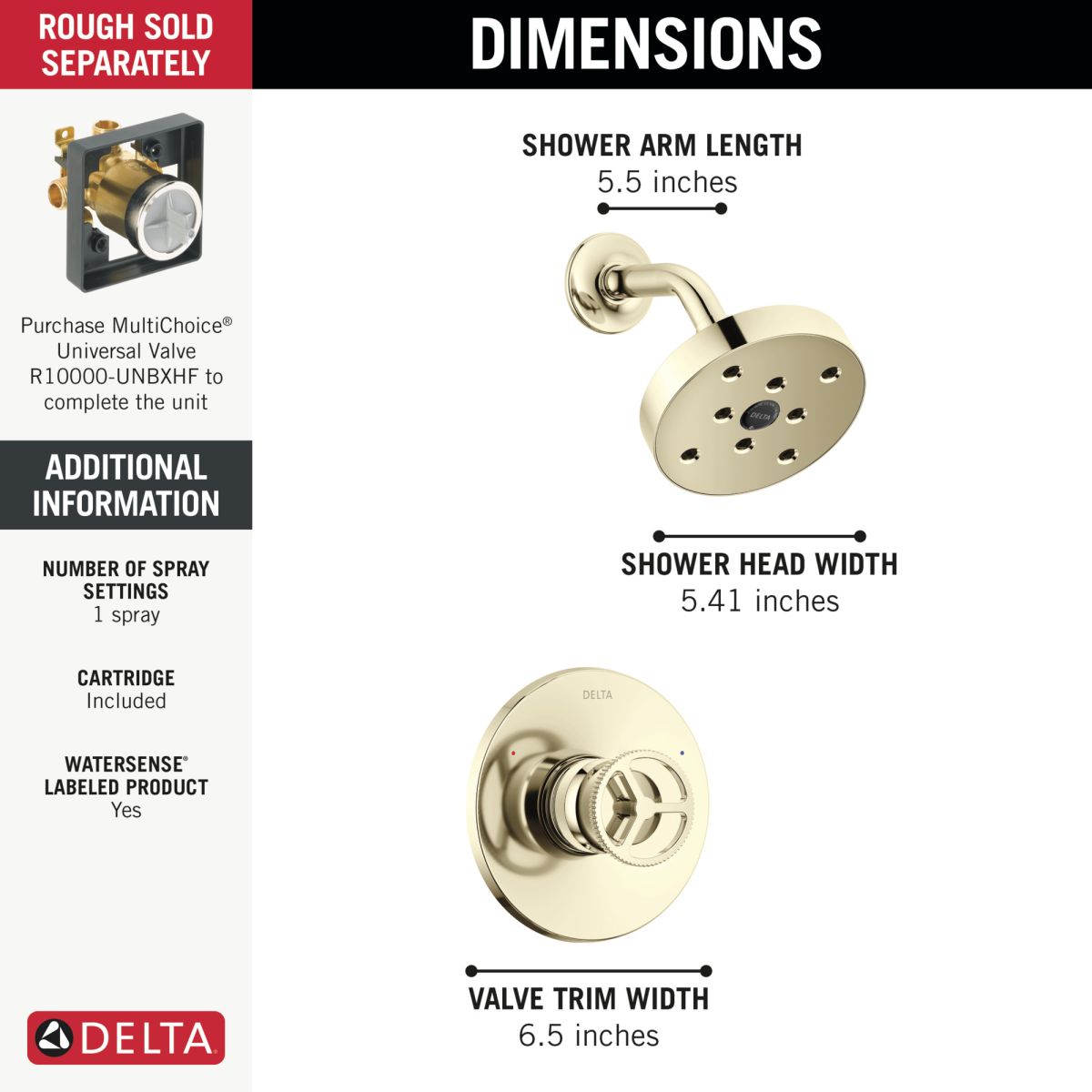DELTA Trinsic H2OKINETIC Single Handle Shower Trim — Polished Nickel