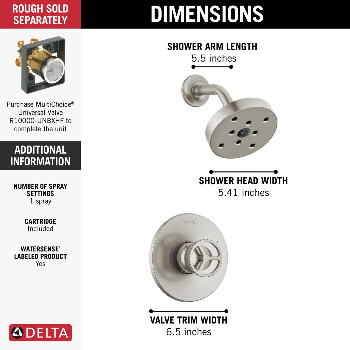 DELTA Trinsic H2OKINETIC Single Handle Shower Trim — Stainless