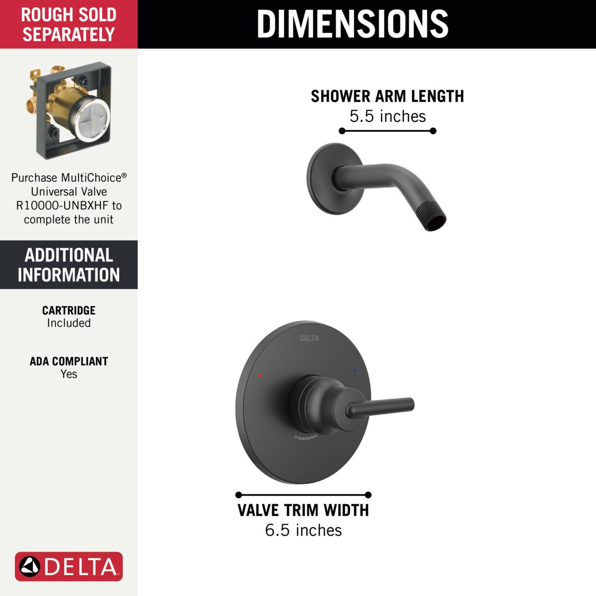 DELTA Trinsic Monitor 14 Series Shower Trim - Less Head — Matte Black