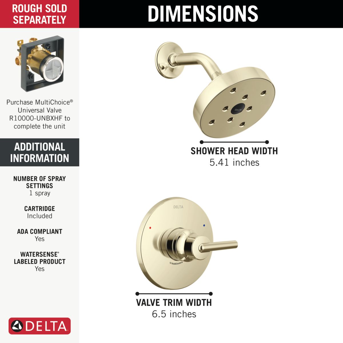 DELTA Trinsic Monitor 14 Series H2OKINETIC Single Handle Shower Trim — Polished Nickel