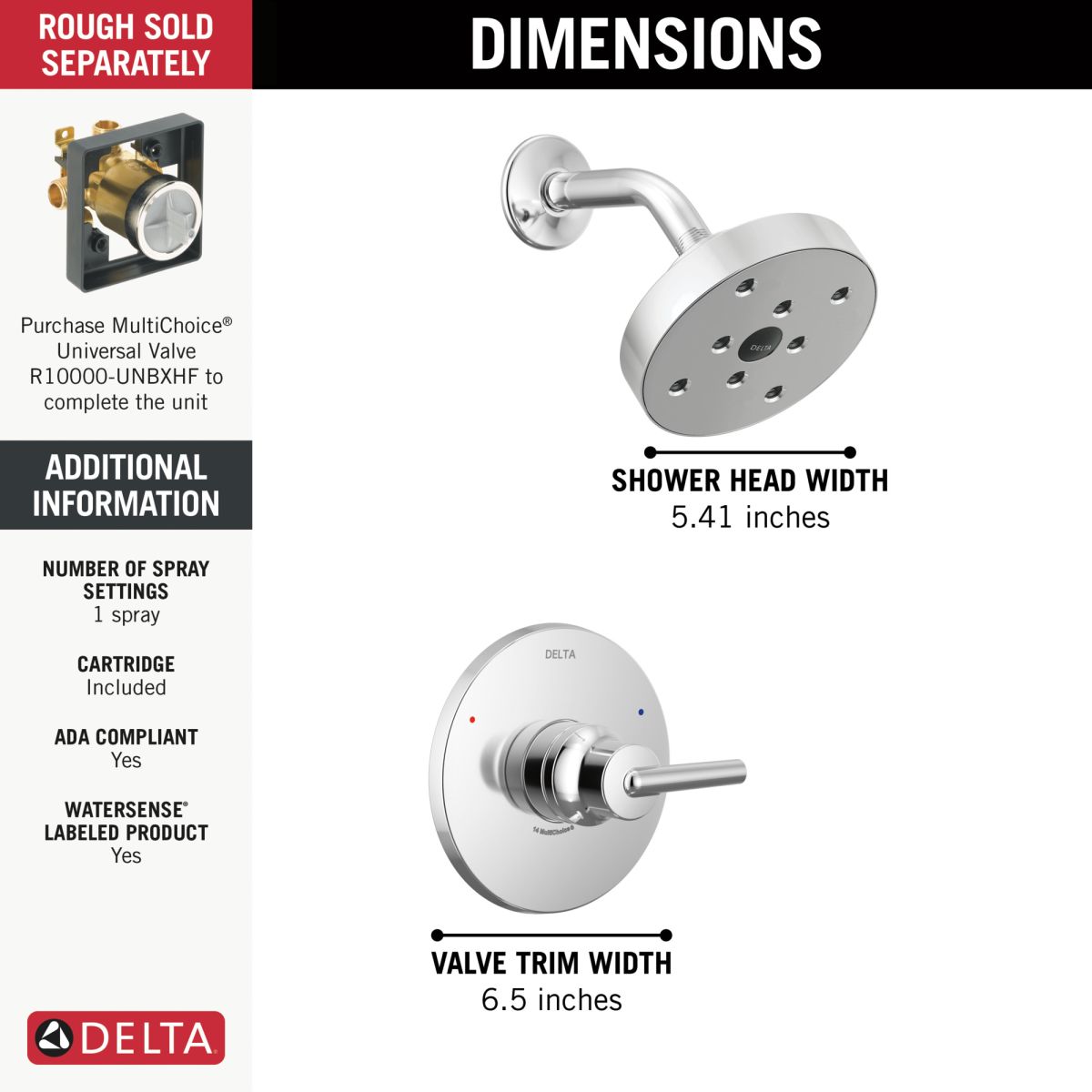 DELTA Trinsic Monitor 14 Series H2OKINETIC Shower Trim — Chrome
