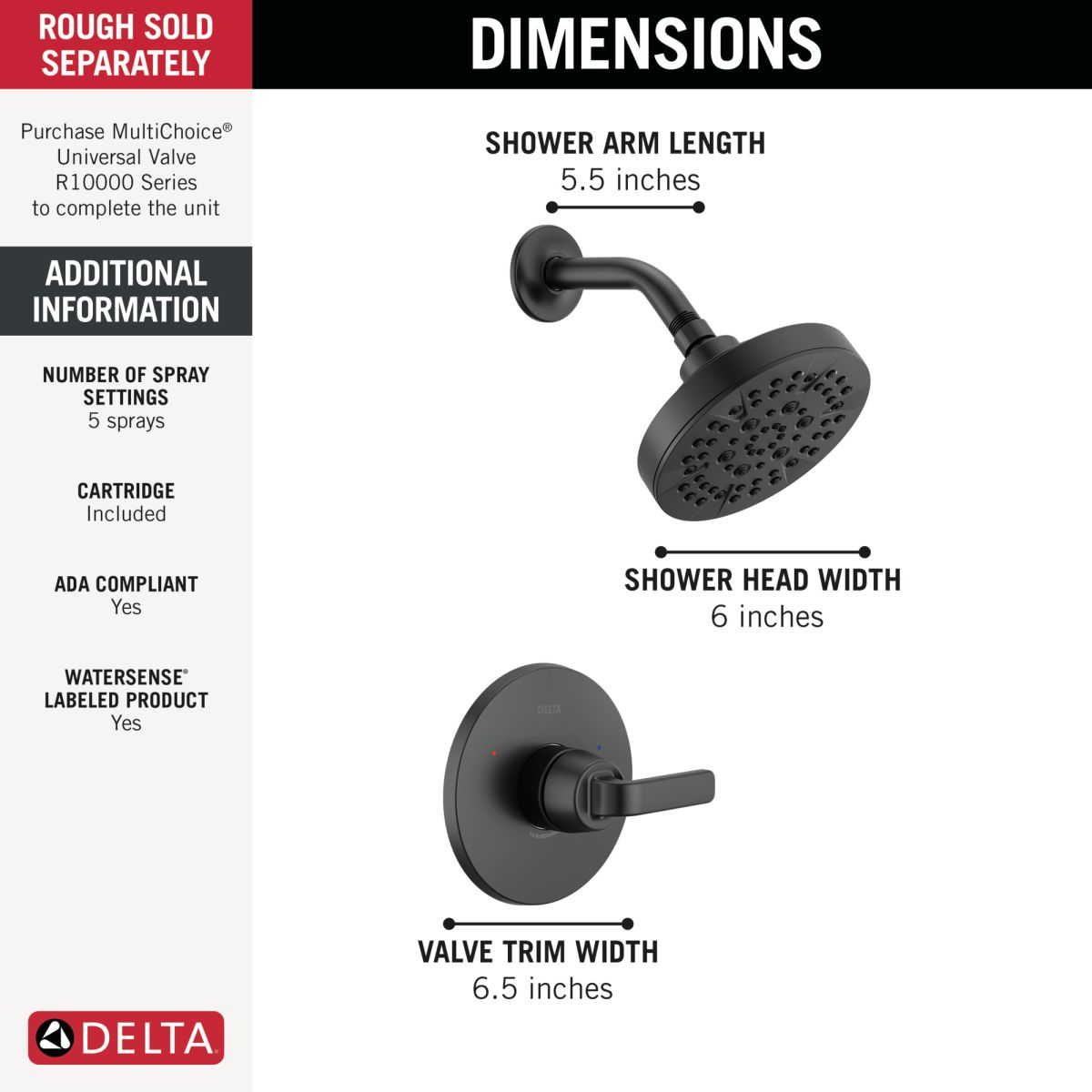 DELTA Lineax Monitor 14 Series Shower Trim — Matte Black