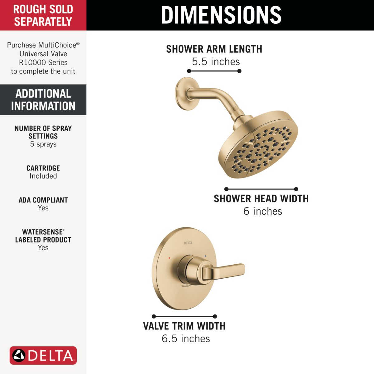 DELTA Lineax Monitor 14 Series Shower Trim — Champagne Bronze