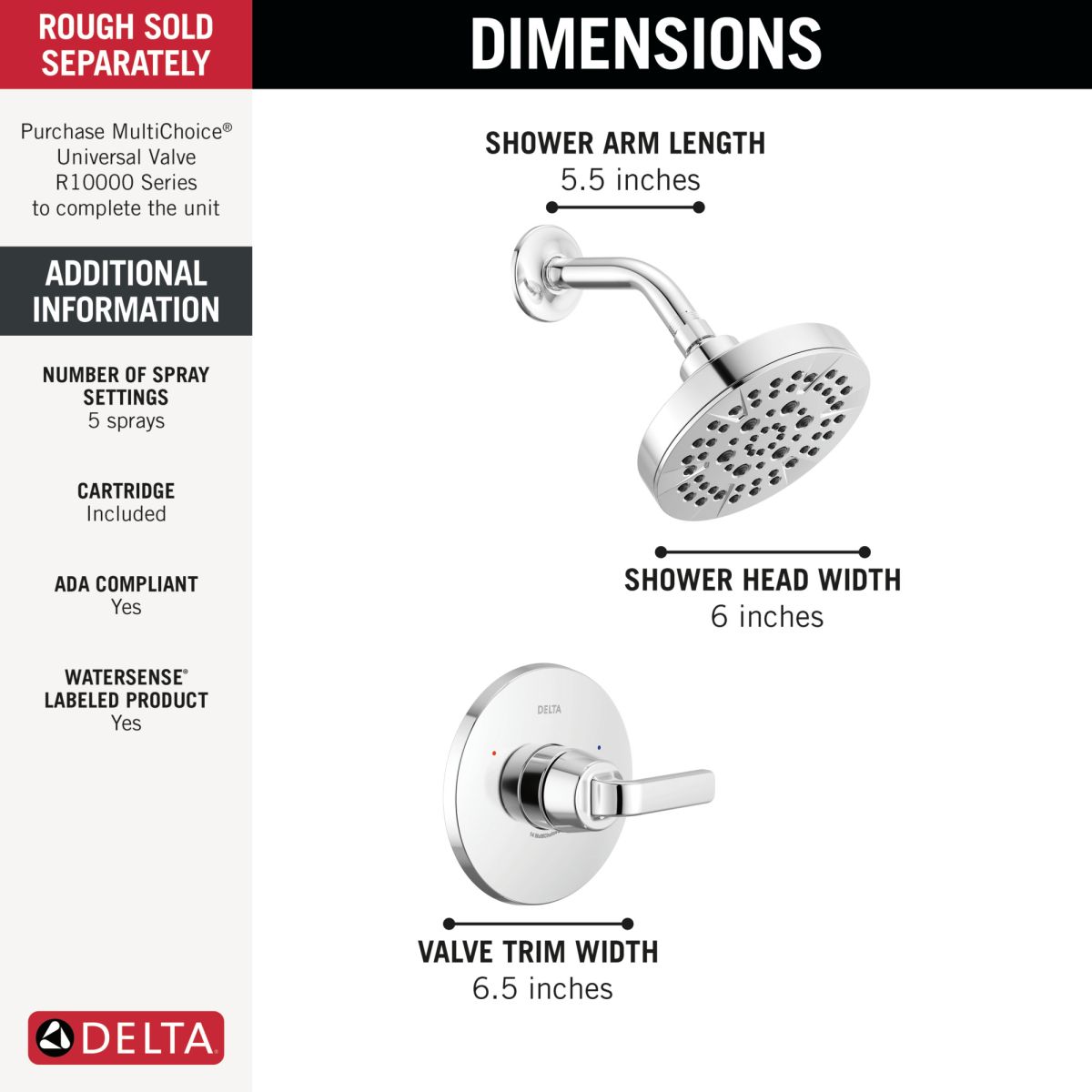 DELTA Lineax Monitor 14 Series Shower Trim — Chrome