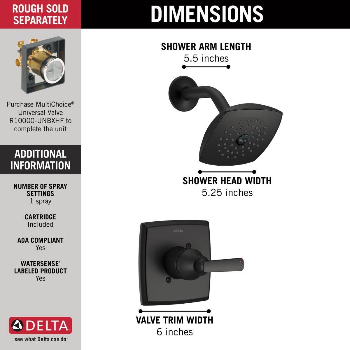 DELTA Ashlyn Monitor 14 Series Shower Trim — Matte Black