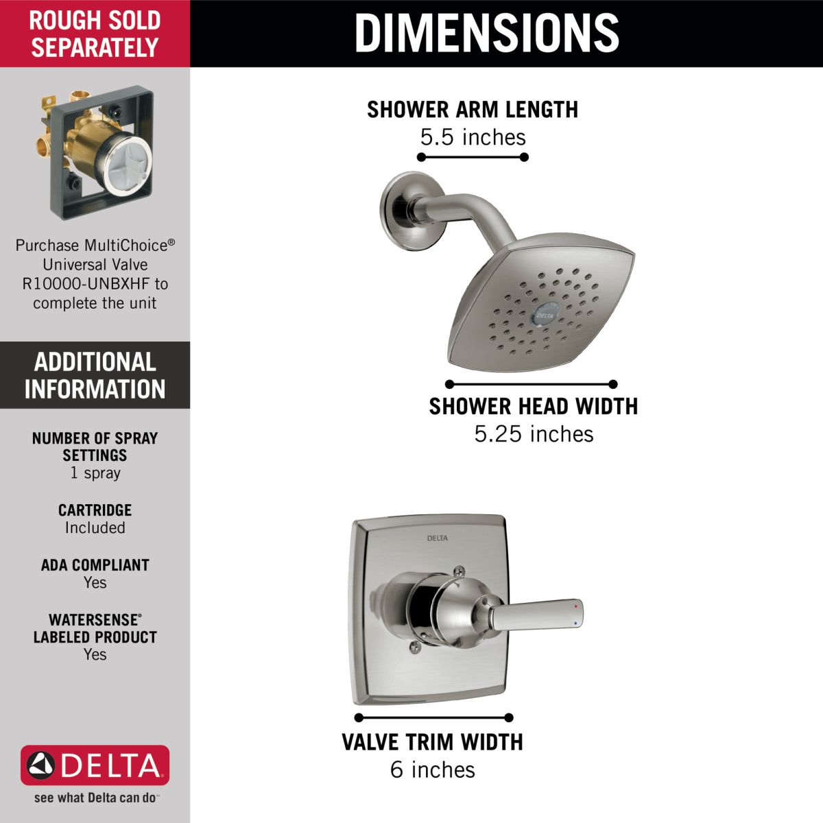DELTA Ashlyn Monitor 14 Series Shower Trim — Stainless