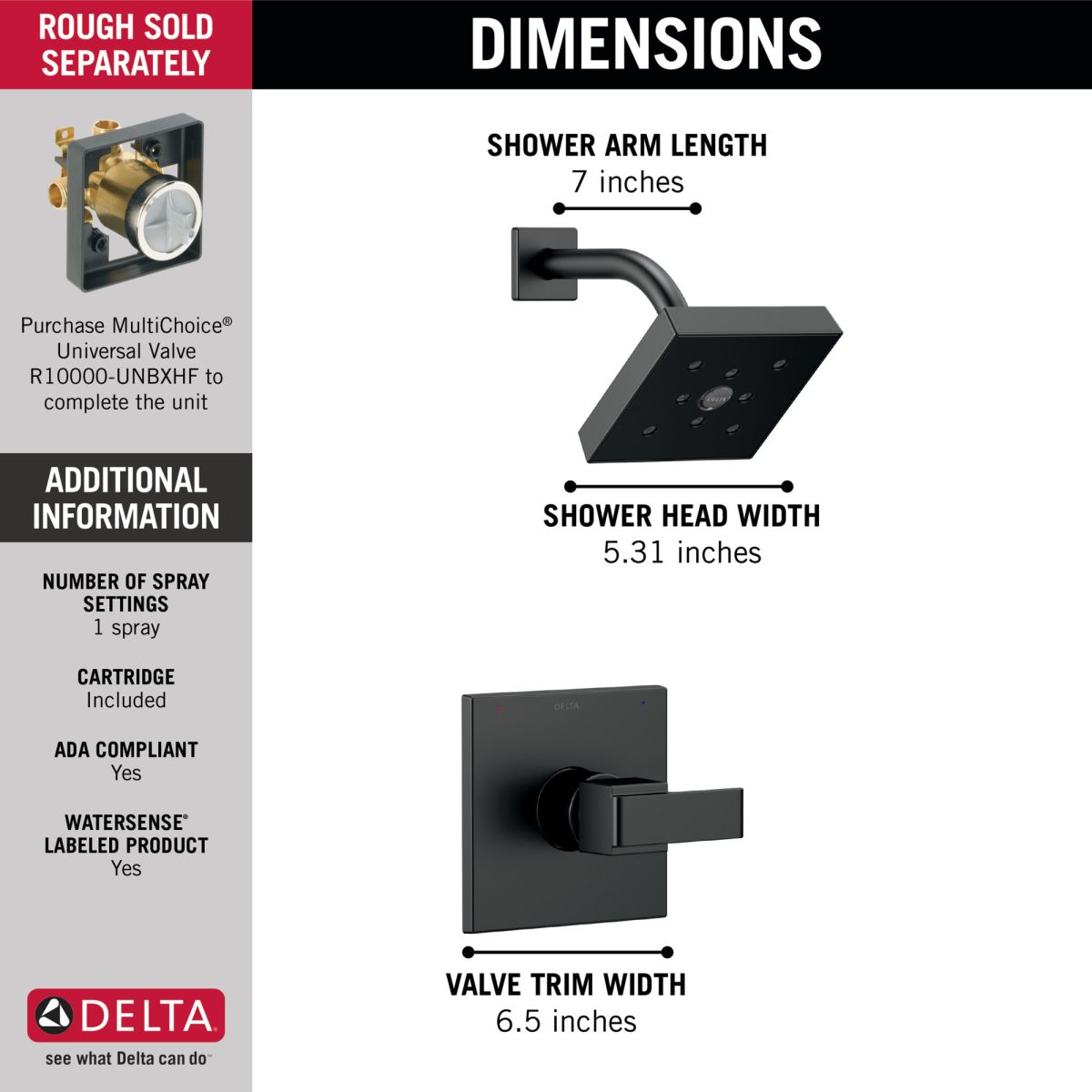 DELTA Ara Monitor 14 Series H2OKINETIC Shower Trim — Matte Black