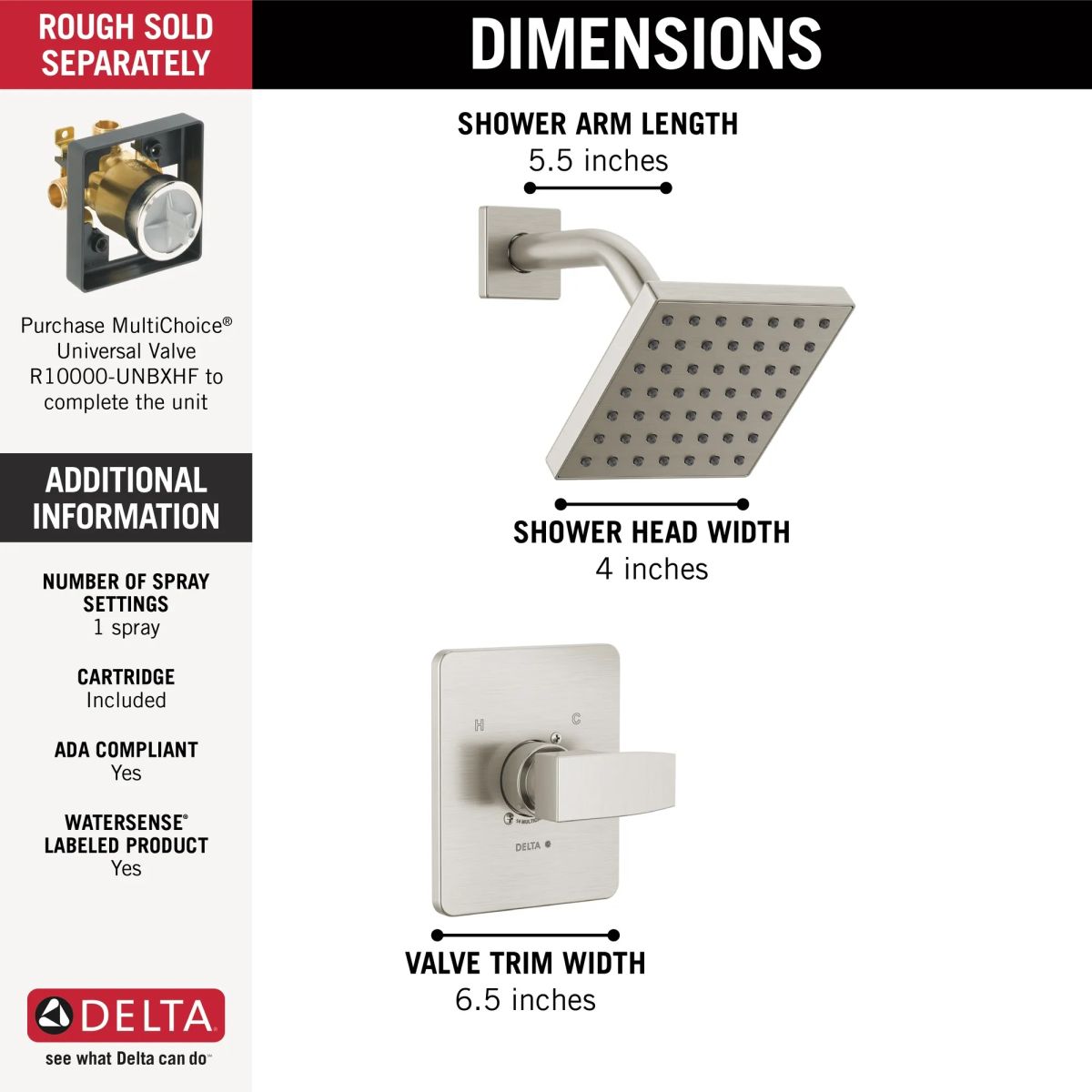 DELTA Modern Monitor 14 Series Shower Trim — Stainless