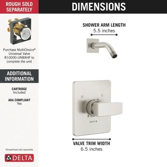 DELTA Modern Monitor 14 Series Shower Trim - Less Head — Stainless