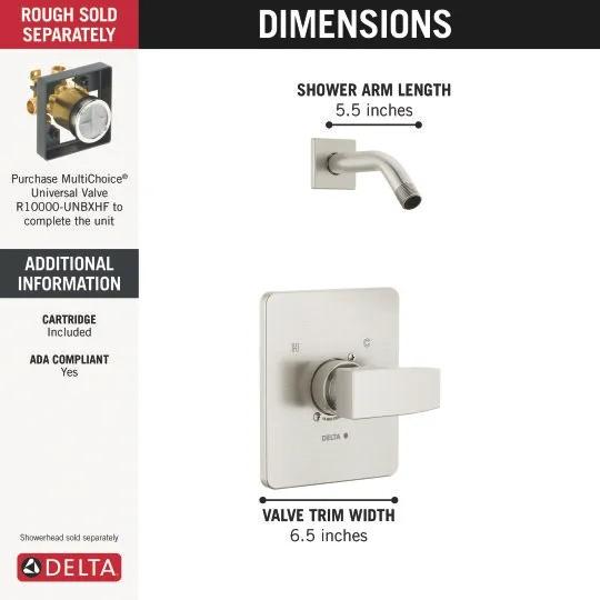 DELTA Modern Monitor 14 Series Shower Trim - Less Head — Stainless
