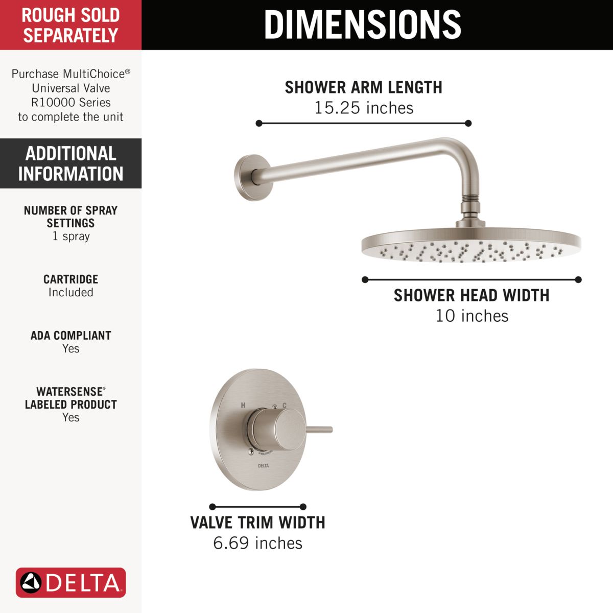 DELTA Modern Monitor 14 Series Shower Trim — Spotshield Brushed Nickel