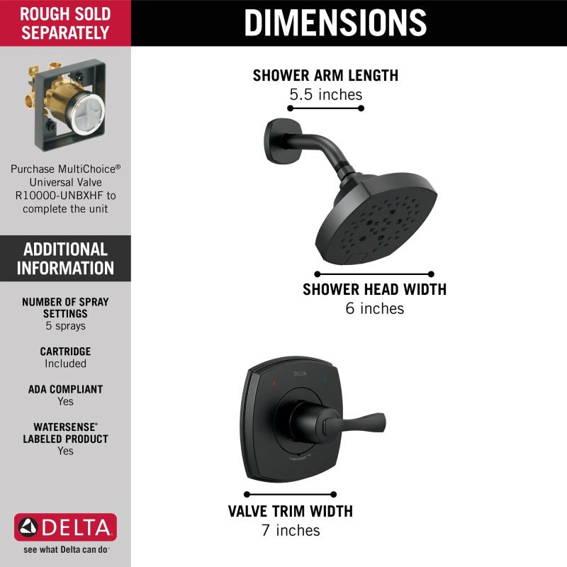 DELTA Stryke 14 Series Shower Only — Matte Black