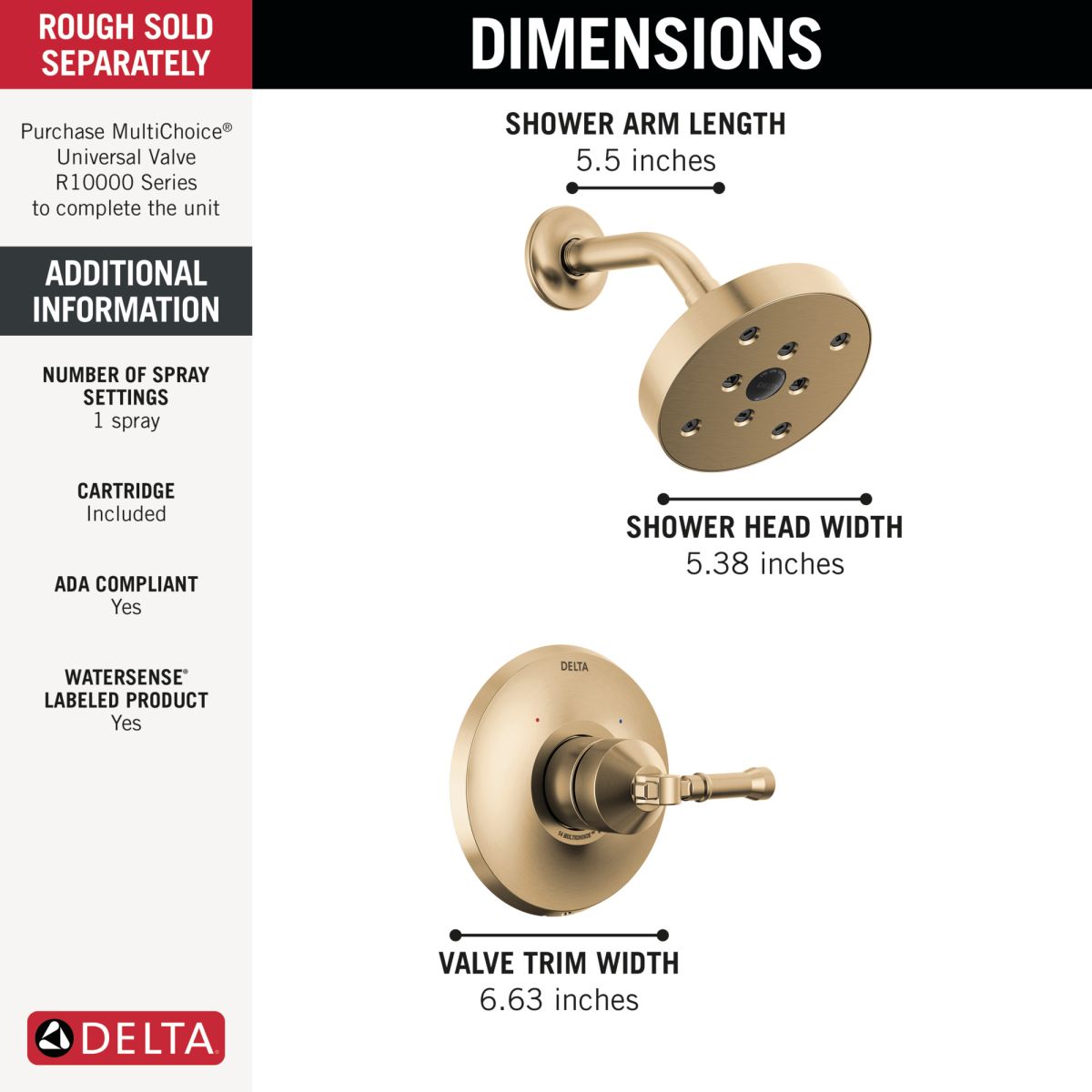 DELTA Broderick 14 Series Shower Trim — Lumicoat® Champagne Bronze