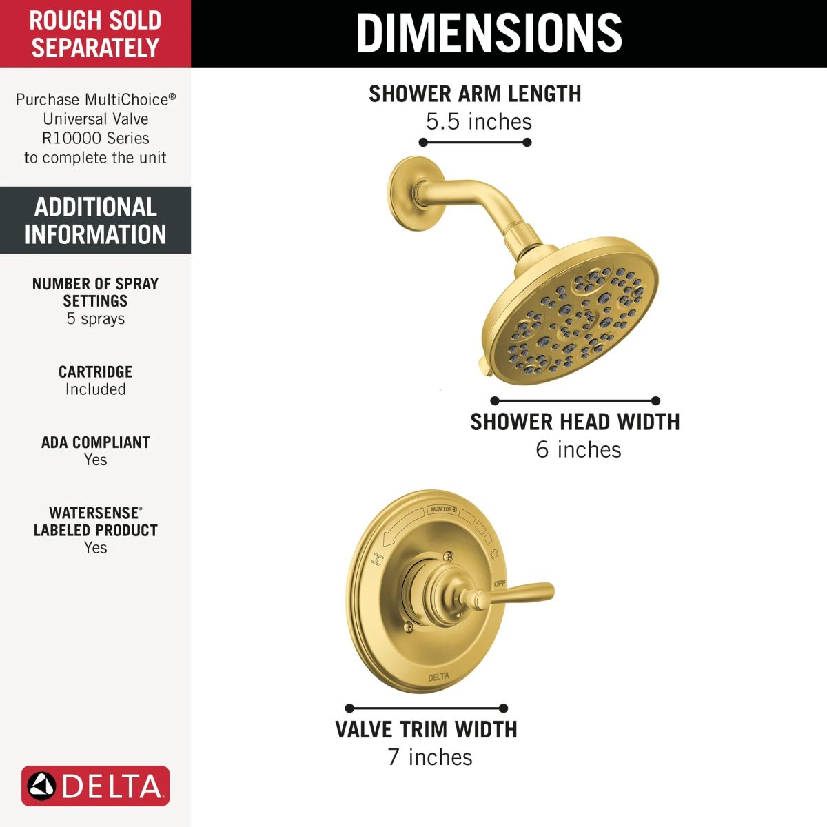 DELTA Roe Monitor 14 Series Shower Only — Brushed Gold