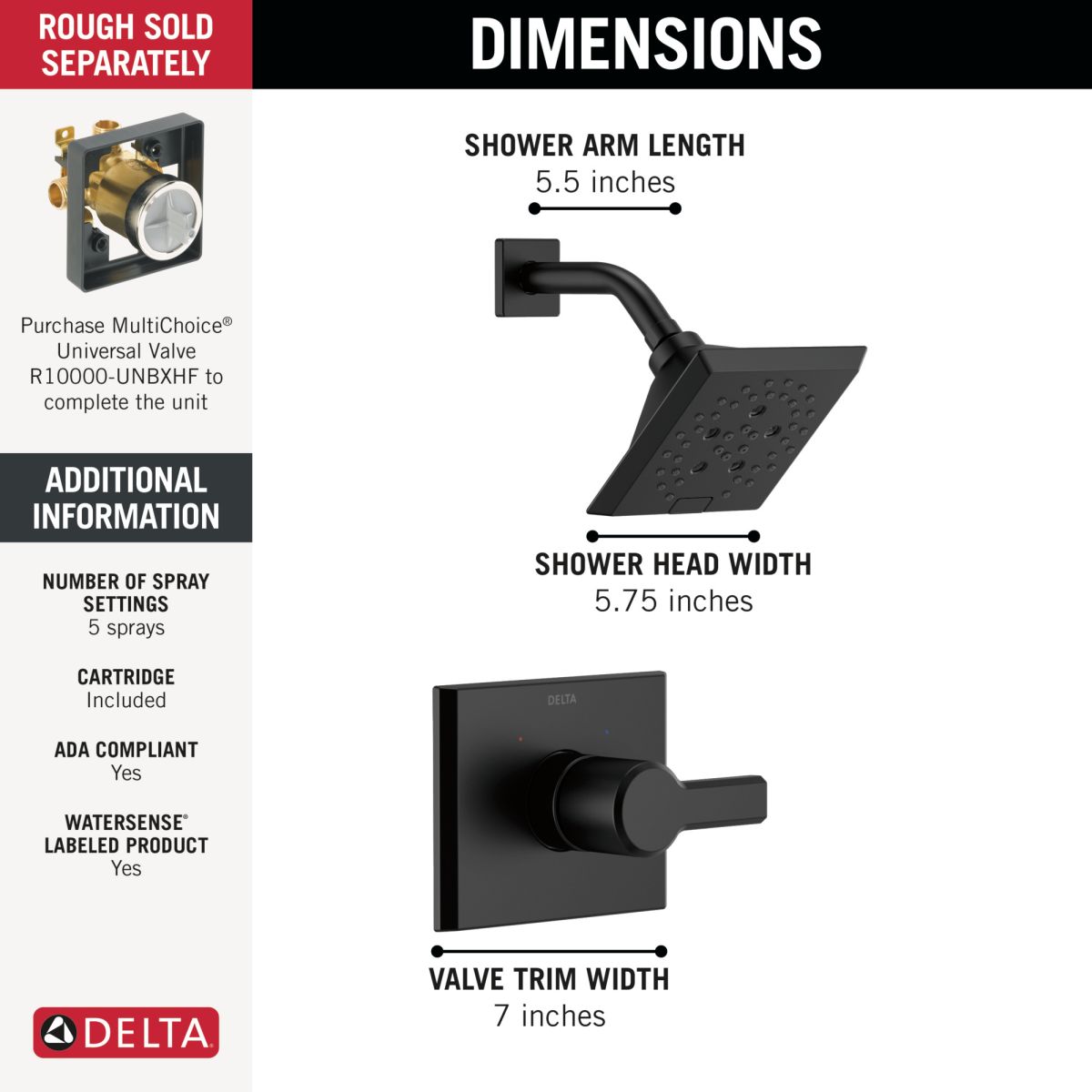 DELTA Pivotal Monitor 14 Series H2OKINETIC Shower Trim — Matte Black